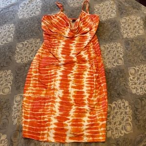 sexy tie dye cowl neck dress